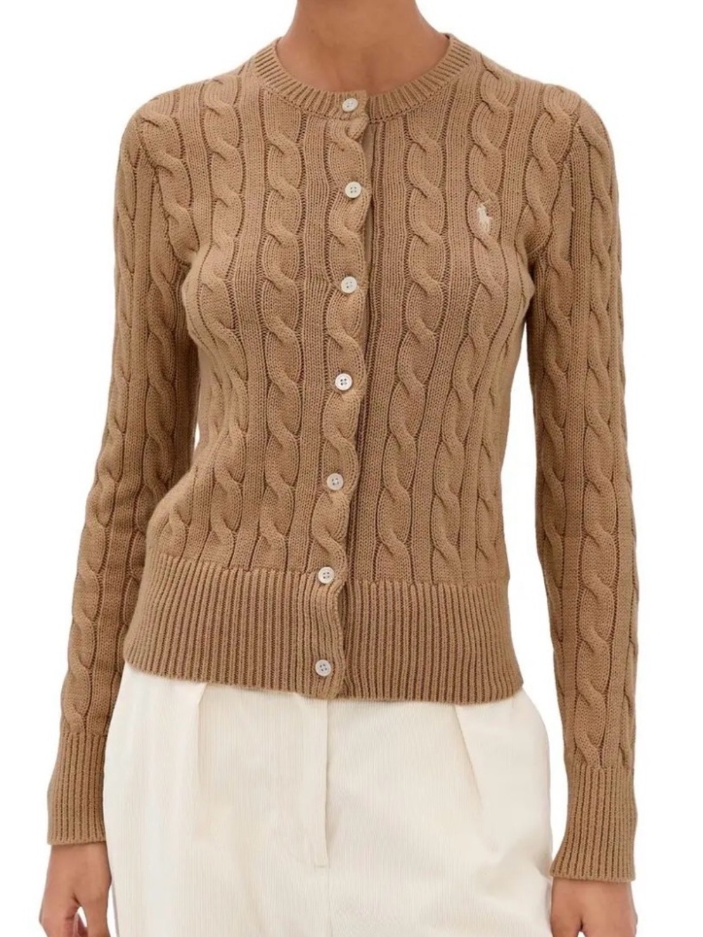 Beautiful Polo Ralph Lauren Camel Cotton Cable Knit Cardigan - Picture 4 of 7